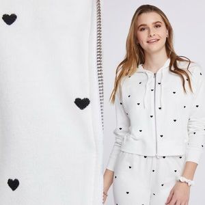 NWT SUNDOWN BY SPLENDID Joey embroidered Hearts Print Zip-up Hoodie Sz SM